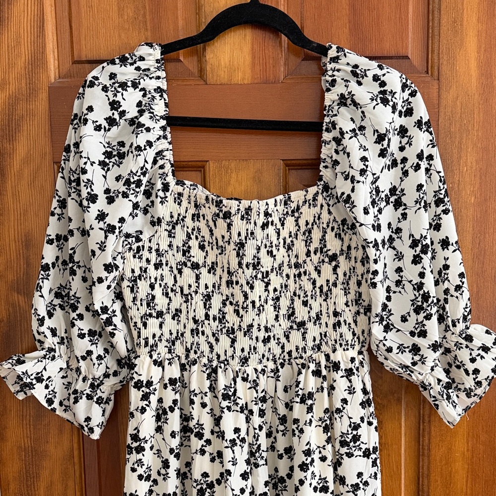 Bohme Black and White Floral Midi Dress